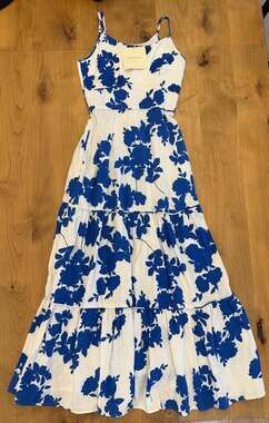 Cynthia Rowley Blue Floral Tiered Maxi Dress with Pockets Size XS